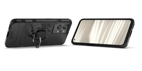 Image of Robot Shockproof Soft TPU and Hard PC Back Cover with Ring Case for Realme GT 2 Pro 5G - Black