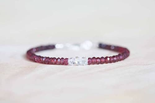Bracelet grenat diamant herkimer ajusté fermoir robuste argent - 2