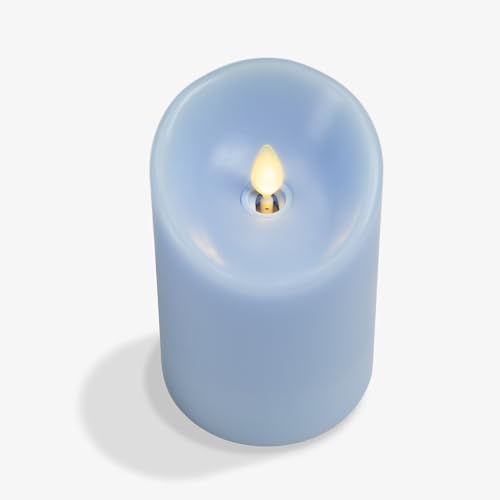Image of Luminara Flameless LED Battery Operated Flickering Pillar Moving Flame Candles (Airy Blue, 3 inch x 4.5 inch)