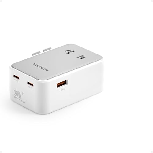 TESSAN - Adaptador de enchufe universal PD de 20 W, toma internacional de viaje con 2 USB C y 1 USB A