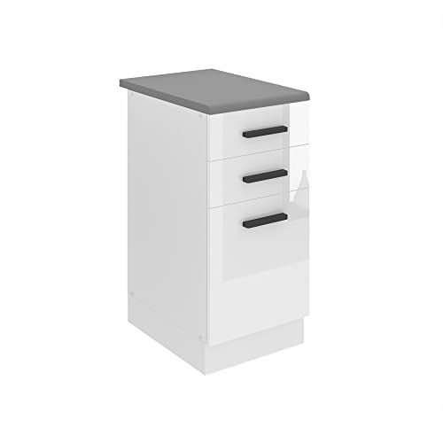 BELINI Meuble de Cuisine Bas avec Plan de Travail - Taille: 51,6 x 40 x 85 cm - Petit Meuble de Cuisine - 2 Tiroirs, 1 Porte - Couleur : Blanc Très Brillant