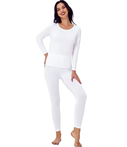 Jzcreater Women Thermal Underwear Set, Winter Base Top & Bottom Layer, Soft, Flexible Women Long John Pajama Set For Cold Weather (Large, White) #TOP21