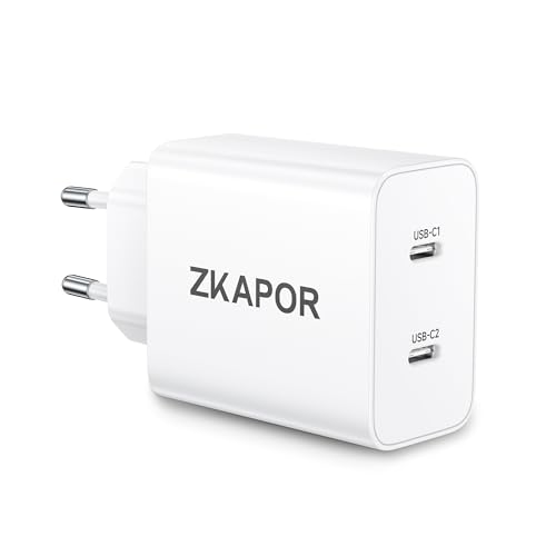 ZKAPOR 45W Cargador USB C Carga Rapida, 2 Puerto Enchufe USB C Cargador Tipo C Adaptador para Samsung Galaxy S25 Ultra/S24/S23/S22/S21/S20 FE/A56/A55/A54, Note 20/10, Z Fold 4, Tab S7/S8, iPhone 16