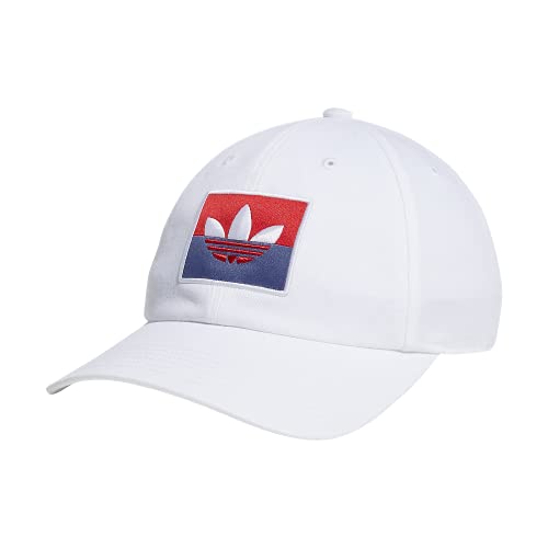 adidas Originals Men s Slice Trefoil Logo Relaxed Fit Strapback Cap, White Crew Blue Scarlet, One Size