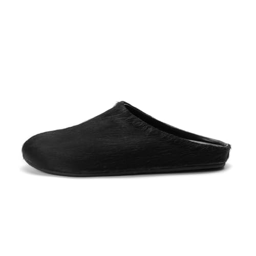 Womens Faux Fur Slide Slippers Sandals Closed Round Toe Slip-On Platform House Flat Mules