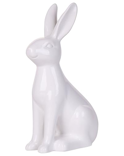 Beliani Figurine déco Statuette en Céramique Blanche en Forme de Lapin pour Décorer Table de Paques