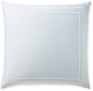 Classic Embroidery Border Pattern Solid Pattern 2 Piece Euro/Pillow Sham 100% Cotton 400 Thread Count (32"X32", Light Blue + White Border)