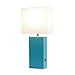 Elegant Designs LT1053-TEL Modern Leather Table Lamp with USB and White Fabric Shade, Teal (Pack of 1)