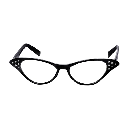 Hmxpls 50s Womens Cat Eye Rhinestone Glasses Halloween Costume Accessories (Black)