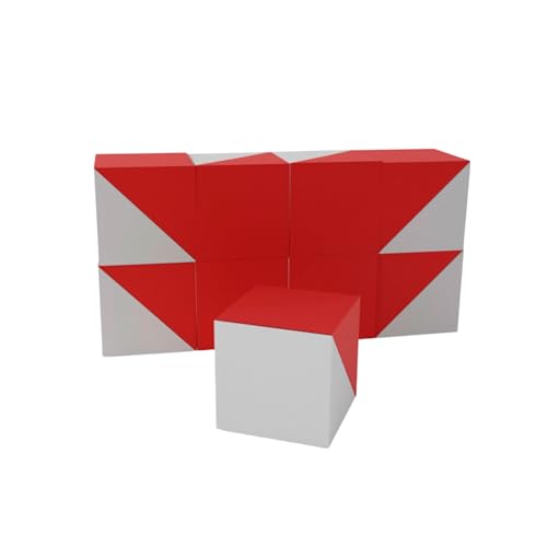 3D3 & CO - 9-Cube Kohs Brain Test Red and White, 1 Inch – 9 Kohs Cubes for IQ Tests and Assessments, IQ Puzzle with Pattern Blocks, WISC-V and WAIS