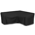 SunPatio Outdoor Sectional Sofa Cover, 420D Waterproof V-Shaped Furniture Couch Covers with Drawstrings and Straps, All Weather Protection, 100" W (on Each Side), Black