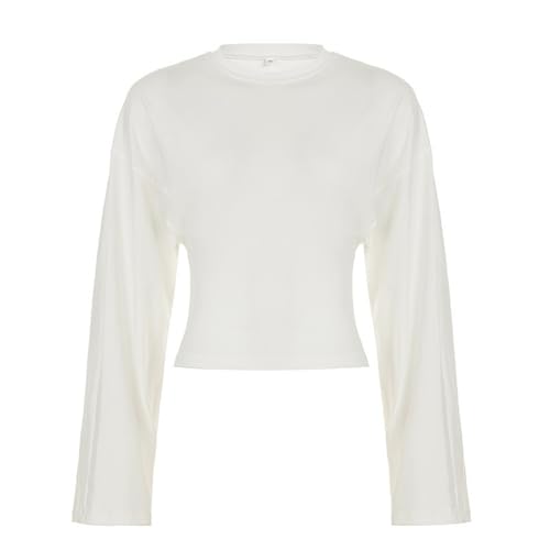 Cute Crop Tops Teen Girls Batwing Long Bell Sleeve Basic Shirts Women 2000s Y2k Going Out Tops Streetwear Baby Tee