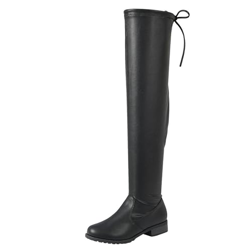 Forever Link Jalen-H9 Womens Over The Knee Thigh High Flat Boot JALEN H9 BLACK PU 8.5