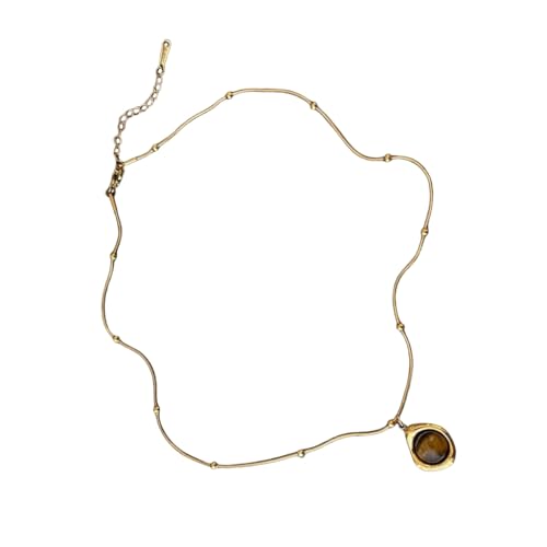 [ECVGHD] Fashionable Retro Necklace Genuine Tigers Eye Stone Beads Adjustable Neckchain