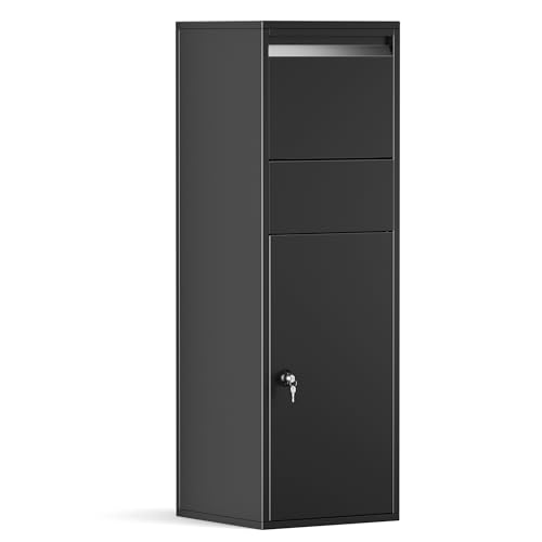 Wiltec Paketkasten schwarz 460 x 450 x 1400 mm, Paketbox Zuhause, Private Paketannahme passend für Pakete der Größe S und L, Standbriefkasten