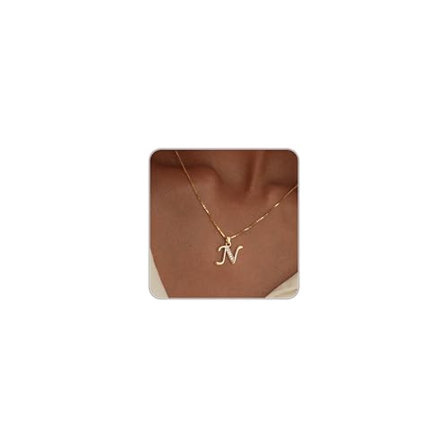 Fglqfam Gold Initial Necklace for Women, 14K Gold Plated Box Chain Letter Pendant, Trendy...