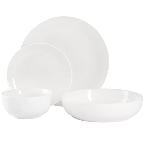 Image of Gibson Home Gracious Dining Double Bowl Porcelain Chip and Scratch Resistant Dinnerware Set, Service for 4 (16pcs), White (Coupe)