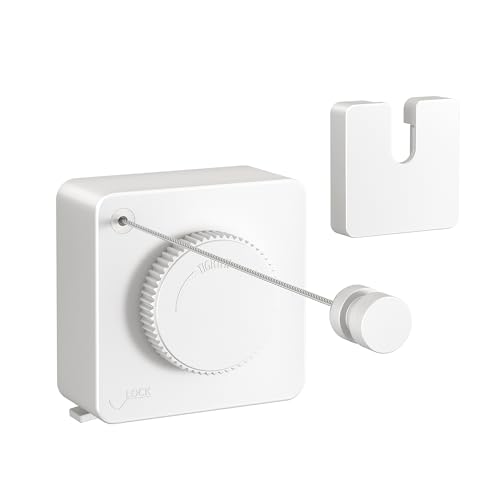 JOOM Corde à Linge rétractable Robuste - Fixation Murale - Facile à Suspendre - Verrou de Suspension pour éviter l'affaissement - Carré - Blanc
