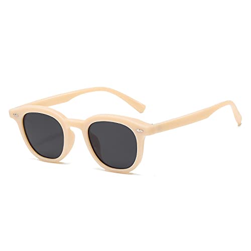 Lunettes de soleil rondes UV400 à verres teintés et rivets vintage robustes
