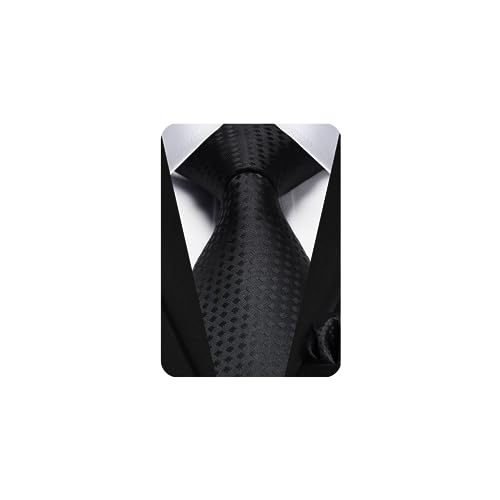 HISDERN Plaid Checkered Tie Handkerchief Woven Classic Formal Men's Necktie & Pocket Square Set