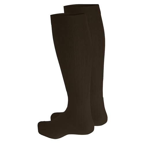 Image of NuVein Men's Compression Socks, 20-30 mmHg Support, Dress Trouser Style, Over Calf Knee High, Brown, Medium