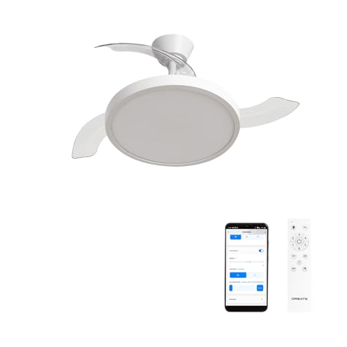 CREATE / WIND CLEAR STUDIO M/Ventilador de techo con luz blanco con Wifi y mando / 40W. Temporizador. Ø 108 cm. 6 velocidades. aspas retráctiles. 3 temperaturas de luz. función verano-invierno