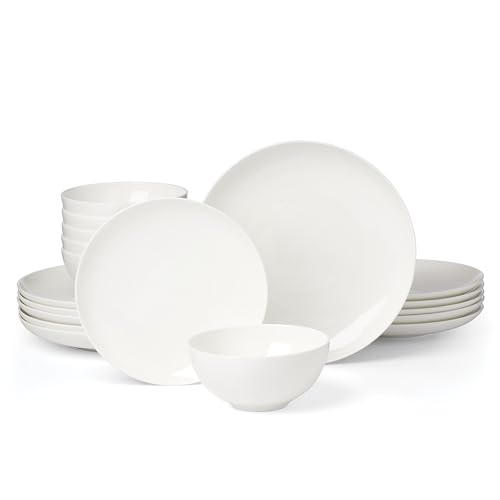 Image of Lenox Dinnerware Sets, Studio 1414 Coupe 18-Piece Dinnerware Set, Service For 6, Bone China Material, Dishwasher Safe, Microwave Safe, Bowls, Plates And Bowls, Dinner Dishes, Plates (White, 18 Piece)