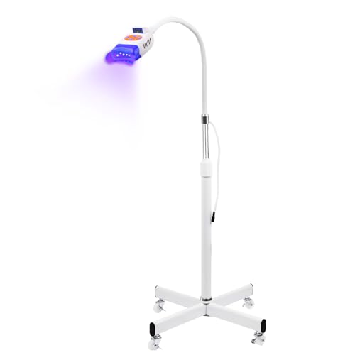 Professional 50W Tee/th Whi/te/ning Light Machine with 12 LED Beads, 3 Color Blue Red Purple Modes, Customizable Time and Light Levels, Ergonomic Mou/thpiece, Stainless Steel Base, HLSMB-01
