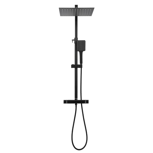 Columna de ducha negra, columna ajustable de pared de ducha de acero inoxidable, conjunto de bañera de 30 cm, para cabina de ducha y bañera cuatro (Modern)
