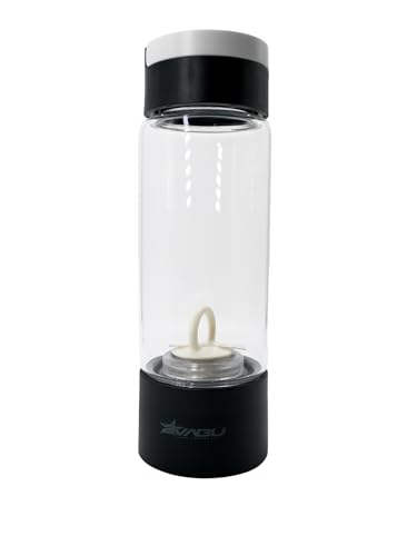 2VABU Molecular Sport Botella de Agua Hidrogenada de 1400 PPB, Ionizador de Agua Alcalina Rica en Antioxidantes, Botella Portátil Hidrogenadora de Agua con Tecnología SPE y PEM, Vidrio, 400 ml