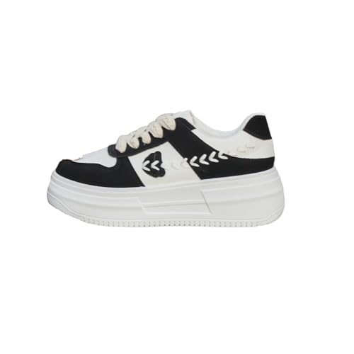 Women’s Platform Arrow Stitch Sneakers – Black & White Chunky