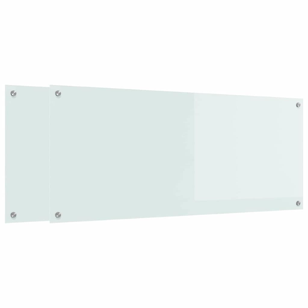 Küchenrückwand 2 Stück Weiß Gehärtetes Glas 120 x 50 cm Hitzebeständig mit 4 vorgebohrten Löchern Modernes Küchenzubehör für Kochen Backen und Haushaltsorganisation