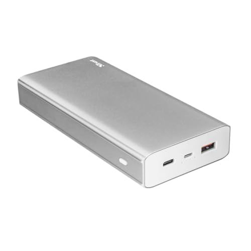 Trust Omni Plus Metall 20.000 mAh Powerbank (mit USB-C-Anschluss, geeignet für Samsung, iPhone, iPad, Nintendo Switch, Quick Charge 3.0, USB Typ C, Tragbares Ladegerät) silber