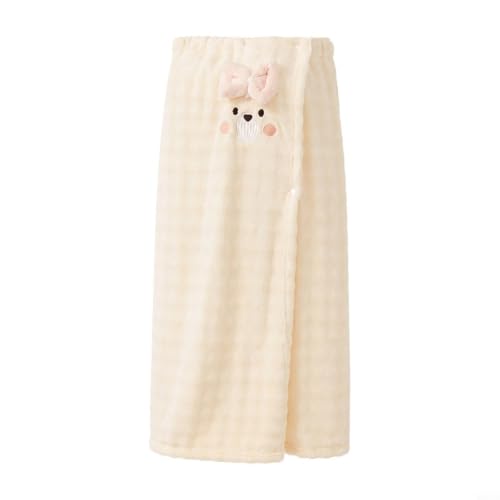 Tidgel Jupe de bain en polaire corail pour femme avec fermeture à bouton-pression, séchage rapide, peignoir en peluche absorbante pour grande taille, blanc (rose) – vue 6
