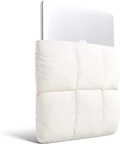 Comfyable Puffy ノートパソコンスリーブ 13インチ 14インチ キルティングパファーノートパソコンキャリーケース 女性用 ピローケース MacBook Air M4 M3 M2 M1, MacBook Pro 13-in 14-in M4 M3 M2 M1 カバー, 米