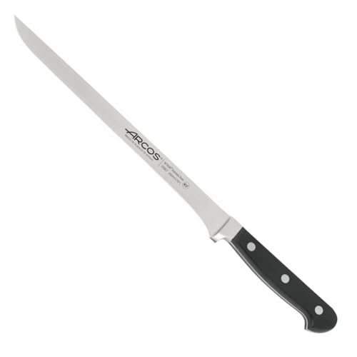 Arcos Serie Clasica - Cuchillo Jamonero - Hoja de Acero Inoxidable Forjado NITRUM 250 mm - Mango de Polioximetileno (POM) Color Negro