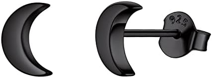 ChicSilver 7MM Small Black Stud Earrings Sterling Silver Moon Earrings for Women Hypoallergenic Dainty Tiny Ear Studs