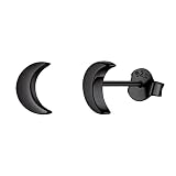 ChicSilver 7MM Small Black Stud Earrings Sterling Silver Moon Earrings for Women Hypoallergenic Dain