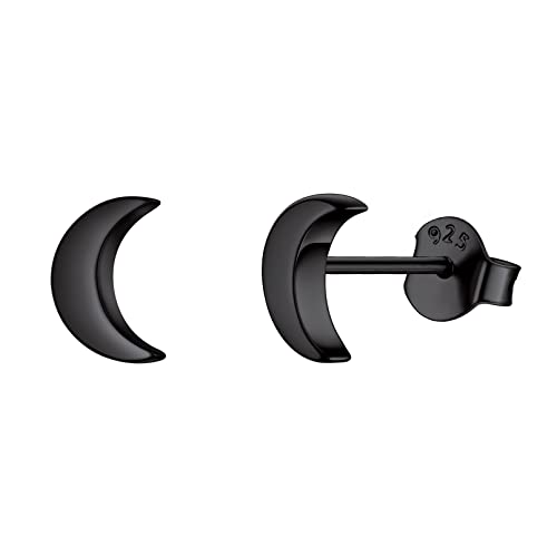 Chicsilver 7Mm Small Black Stud Earrings Sterling Silver Moon Earrings For Women Hypoallergenic Dainty Tiny Ear Studs #TOP16