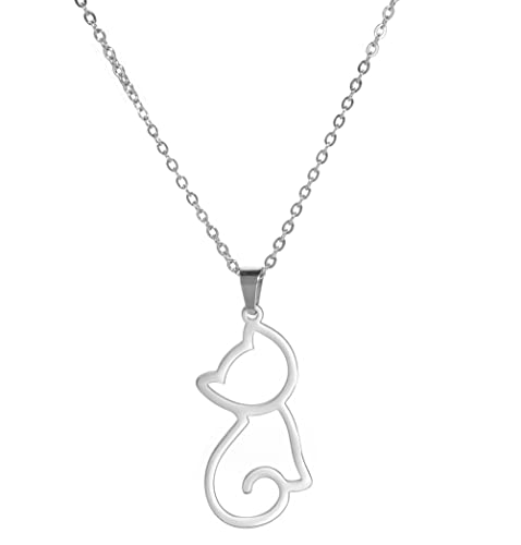Collar Gato Para Mujer Estilo Geométrico De Acero Inoxidable Ahuecado Con Colgante Gato Collares Joyería De Animales, Regalos Para Amantes De Los Gatos