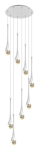 GONGKAI Lámpara de Techo de 8 Luces, candelabros de Cristal de Lujo, 3 CCT, Luces LED Regulables, Colgantes, Forma de Gota de Lluvia, Espiral, Techo Alto, candelabro de Lujo para Sala de e