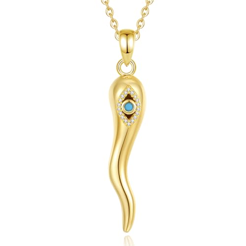 INFUSEU 925 Sterling Silver Italian Horn Evil Eye Necklace for Women Men Good Luck Protection Gifts