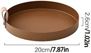 Brown Leather Valet Tray - Stylish Round Serving Tray with Iron Handle for Keys, Coins, Wallet, Jewelry, Eyeglasses & Perfume - Elegant Vanity Organizer & Home Décor