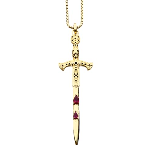 Collier d'épée en argent 925 anti-ternissement avec cristal de sang