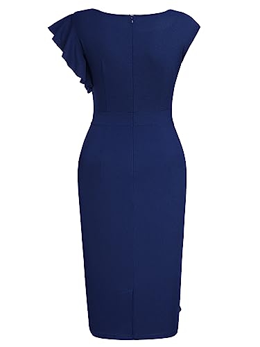 Image of AISIZE Women's Pinup Vintage Ruffle Sleeves Cocktail Party Pencil Dress