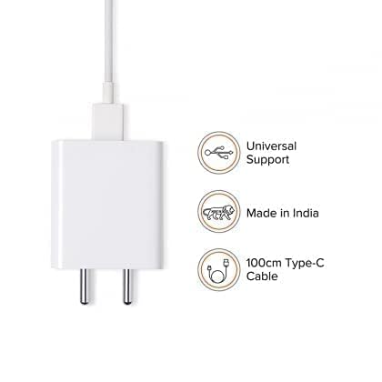 Image of Original 33W SonicCharge 2.0 USB Charger|Wall Charger Adapter with USB to Type-C Cable for MI 10T Pro /Note 9 /9 Power / 9 Prime /Note 10 (Adapter + USB to Type C Cable) (BB100)