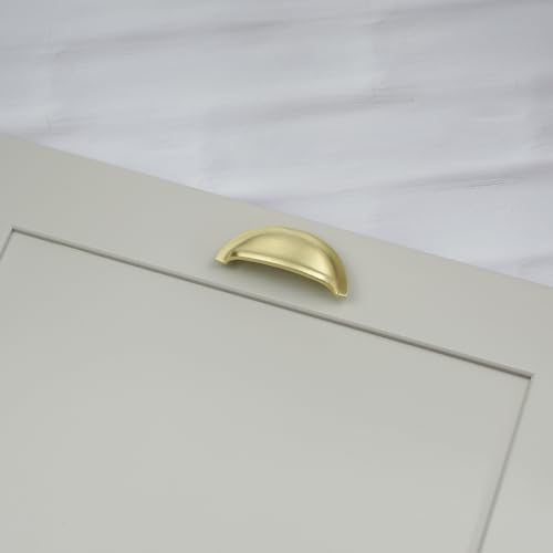 Brass Kitchen Door Cup Handle Brushed Gold Half Moon Shaker Pull 76mm Centres for Cabinet Drawer Knob Furniture Upcycle Hardware - Image 5