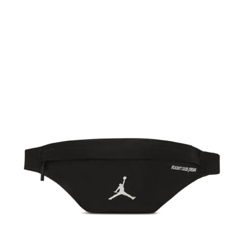 NIKE Jordan Riñonera, negra, nailon y poliéster, con bolsillos con cremallera, 12,5 x 10 x 30 cm