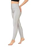 Loxdonz Women's Shiny Leggings High Waist Neon Leggings Disco Pants Yoga Sports Workout Legging Tights, XX-Large, Silver