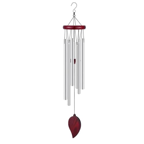 Image of Outdoor Wind Chimes with Wooden Top, 26 inch Large Aluminum Tube Wind Chime, Deep Tone Hanging Wind Chime for Garden, Patio, Porch, Balcony, Memorial & Home Decor Gift (Silver)
